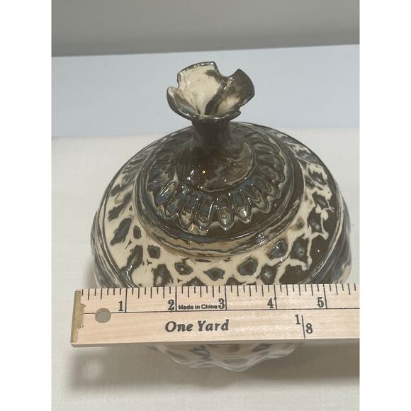 Hand Thrown Carved Agateware Pottery 8.25" Vase Blue Brown Cream Clay - Picture 10 of 13